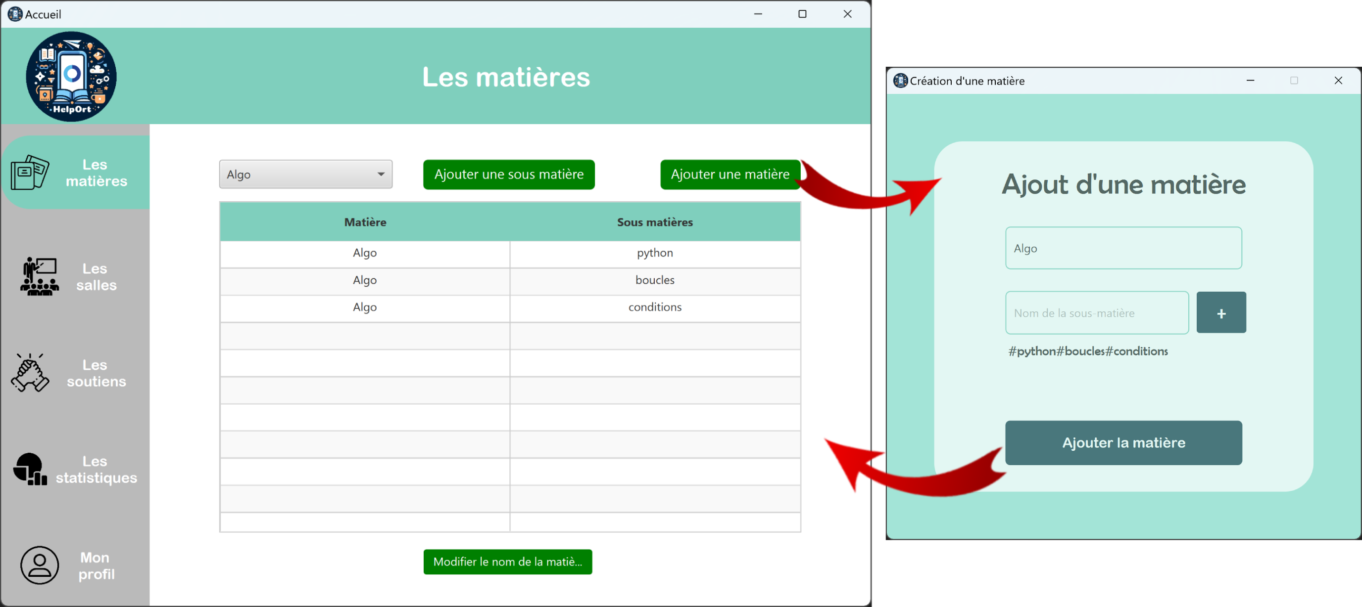 Modifier matière Java