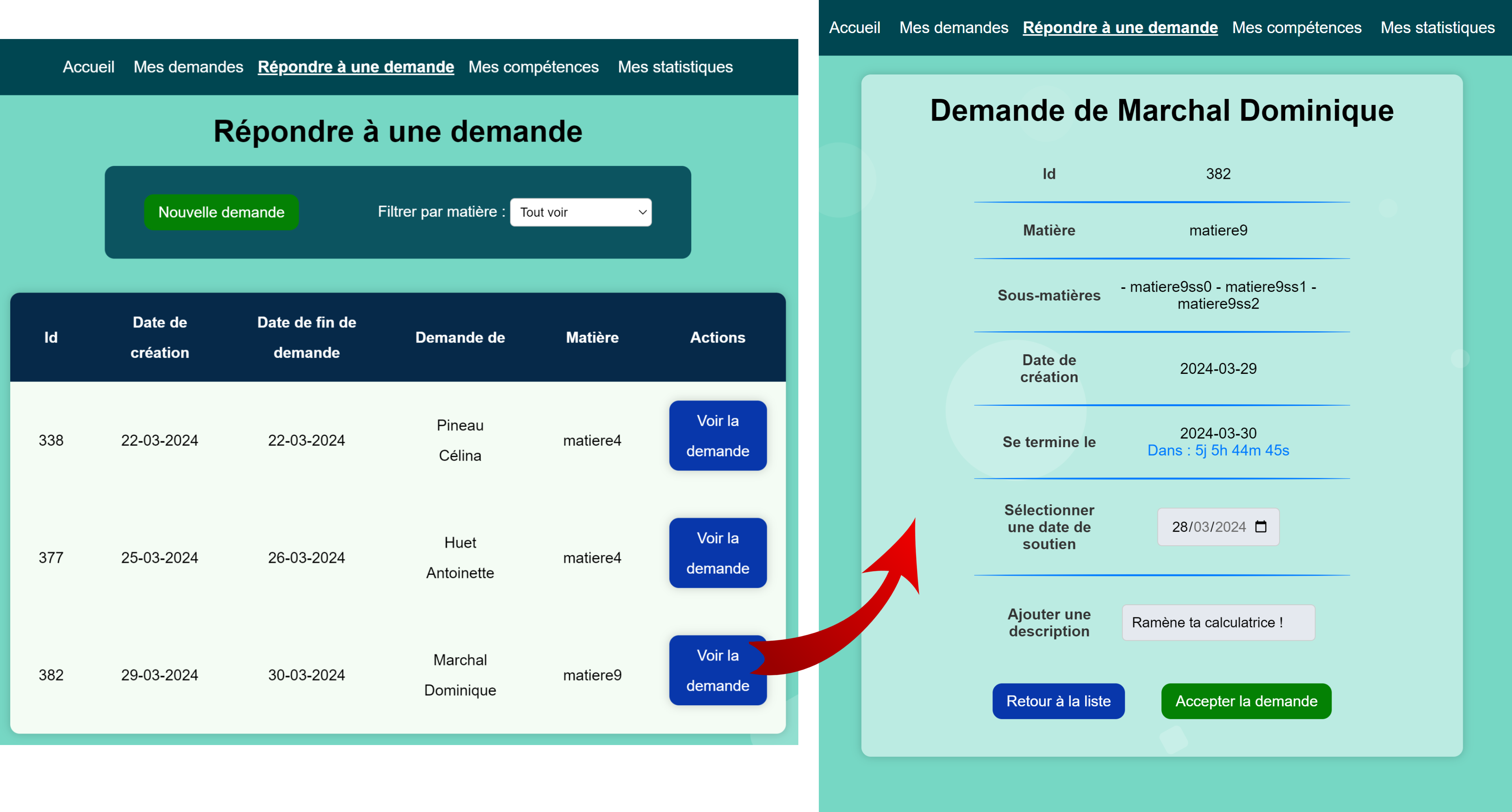 Répondre demande